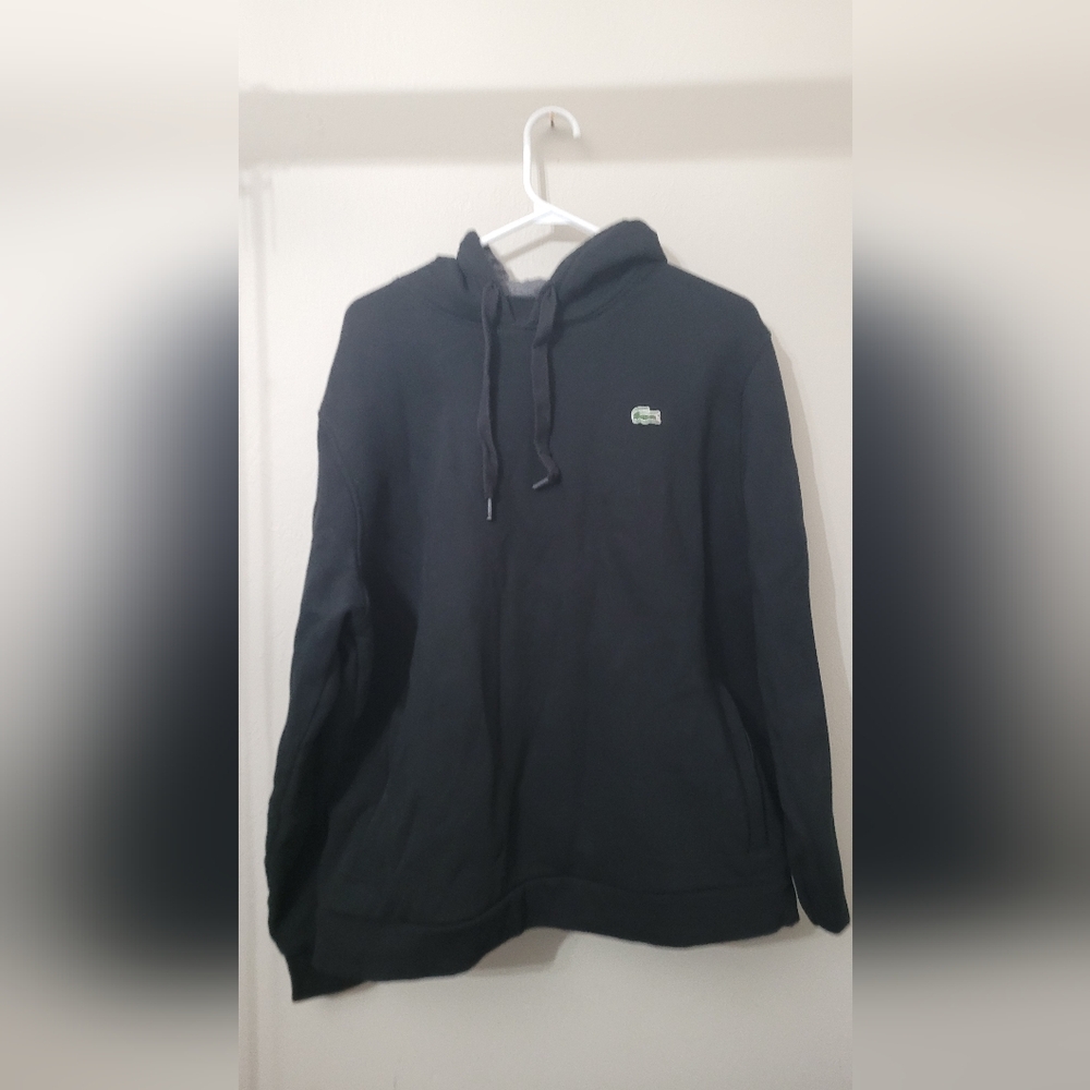 Lacoste Black Pullover Hoodie with Green Croc Patch